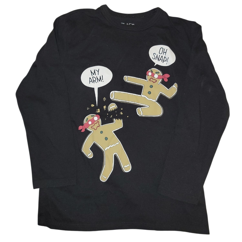 Place Black Long Sleeve Tee with Gingerbread Design Size Medium 7/8 Christmas